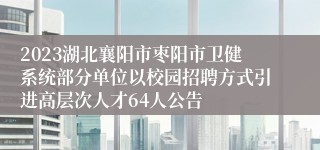 2023湖北襄阳市枣阳市卫健系统部分单位以校园招聘方式引进高层次人才64人公告