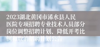 2023湖北黄冈市浠水县人民医院专项招聘专业技术人员部分岗位调整招聘计划、降低开考比例和取消招聘计划公告