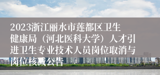 2023浙江丽水市莲都区卫生健康局（河北医科大学）人才引进卫生专业技术人员岗位取消与岗位核减公告