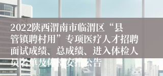 2022陕西渭南市临渭区“县管镇聘村用”专项医疗人才招聘面试成绩、总成绩、进入体检人员名单及体检安排公告