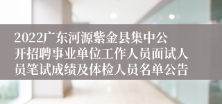 2022广东河源紫金县集中公开招聘事业单位工作人员面试人员笔试成绩及体检人员名单公告