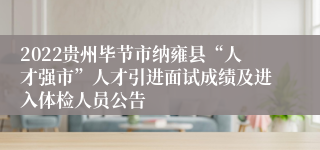 2022贵州毕节市纳雍县“人才强市”人才引进面试成绩及进入体检人员公告