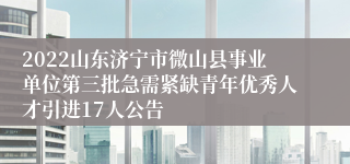 2022山东济宁市微山县事业单位第三批急需紧缺青年优秀人才引进17人公告