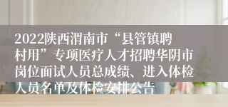 2022陕西渭南市“县管镇聘村用”专项医疗人才招聘华阴市岗位面试人员总成绩、进入体检人员名单及体检安排公告