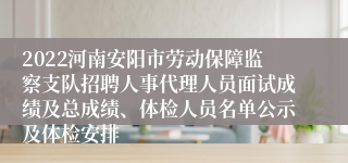 2022河南安阳市劳动保障监察支队招聘人事代理人员面试成绩及总成绩、体检人员名单公示及体检安排