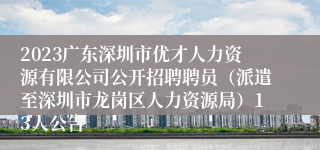 2023广东深圳市优才人力资源有限公司公开招聘聘员（派遣至深圳市龙岗区人力资源局）13人公告