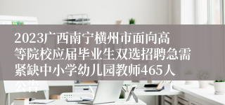 2023广西南宁横州市面向高等院校应届毕业生双选招聘急需紧缺中小学幼儿园教师465人公告