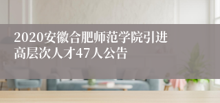 2020安徽合肥师范学院引进高层次人才47人公告