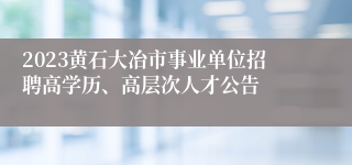 2023黄石大冶市事业单位招聘高学历、高层次人才公告