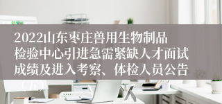 2022山东枣庄兽用生物制品检验中心引进急需紧缺人才面试成绩及进入考察、体检人员公告（五）