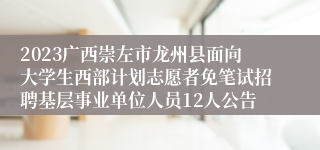 2023广西崇左市龙州县面向大学生西部计划志愿者免笔试招聘基层事业单位人员12人公告