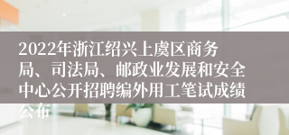 2022年浙江绍兴上虞区商务局、司法局、邮政业发展和安全中心公开招聘编外用工笔试成绩公布