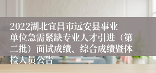 2022湖北宜昌市远安县事业单位急需紧缺专业人才引进（第二批）面试成绩、综合成绩暨体检人员公告