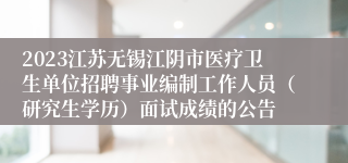 2023江苏无锡江阴市医疗卫生单位招聘事业编制工作人员（研究生学历）面试成绩的公告