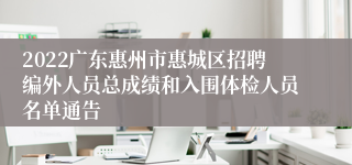 2022广东惠州市惠城区招聘编外人员总成绩和入围体检人员名单通告