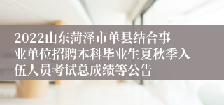 2022山东菏泽市单县结合事业单位招聘本科毕业生夏秋季入伍人员考试总成绩等公告