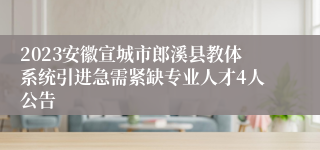 2023安徽宣城市郎溪县教体系统引进急需紧缺专业人才4人公告