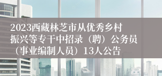 2023西藏林芝市从优秀乡村振兴等专干中招录（聘）公务员（事业编制人员）13人公告