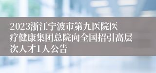 2023浙江宁波市第九医院医疗健康集团总院向全国招引高层次人才1人公告