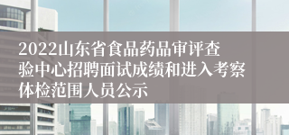 2022山东省食品药品审评查验中心招聘面试成绩和进入考察体检范围人员公示