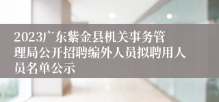 2023广东紫金县机关事务管理局公开招聘编外人员拟聘用人员名单公示