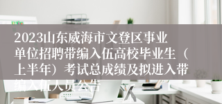 2023山东威海市文登区事业单位招聘带编入伍高校毕业生（上半年）考试总成绩及拟进入带编入伍人员公告