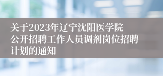 关于2023年辽宁沈阳医学院公开招聘工作人员调剂岗位招聘计划的通知