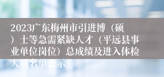 2023广东梅州市引进博（硕）士等急需紧缺人才（平远县事业单位岗位）总成绩及进入体检人员名单公示