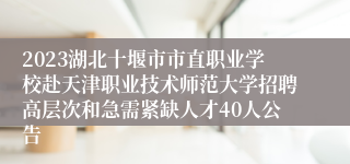 2023湖北十堰市市直职业学校赴天津职业技术师范大学招聘高层次和急需紧缺人才40人公告