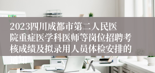 2023四川成都市第二人民医院重症医学科医师等岗位招聘考核成绩及拟录用人员体检安排的通知