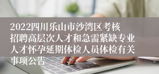 2022四川乐山市沙湾区考核招聘高层次人才和急需紧缺专业人才怀孕延期体检人员体检有关事项公告