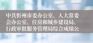 中共忻州市委办公室、人大常委会办公室、住房和城乡建设局、行政审批服务管理局综合成绩公示