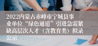 2022内蒙古赤峰市宁城县事业单位“绿色通道”引进急需紧缺高层次人才（含教育类）拟录公示