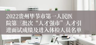 2022贵州毕节市第一人民医院第三批次“人才强市”人才引进面试成绩及进入体检人员名单公示