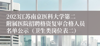 2023江苏南京医科大学第二附属医院招聘格资复审合格人员名单公示（卫生类岗位表二）