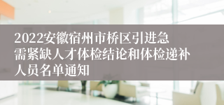 2022安徽宿州市桥区引进急需紧缺人才体检结论和体检递补人员名单通知