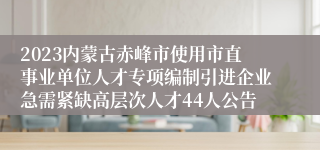 2023内蒙古赤峰市使用市直事业单位人才专项编制引进企业急需紧缺高层次人才44人公告