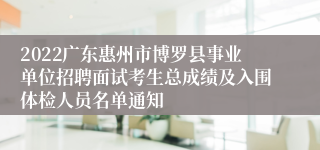 2022广东惠州市博罗县事业单位招聘面试考生总成绩及入围体检人员名单通知