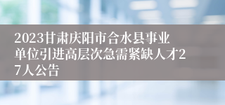 2023甘肃庆阳市合水县事业单位引进高层次急需紧缺人才27人公告