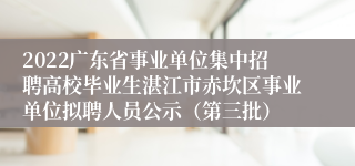 2022广东省事业单位集中招聘高校毕业生湛江市赤坎区事业单位拟聘人员公示（第三批）