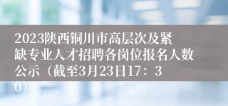 2023陕西铜川市高层次及紧缺专业人才招聘各岗位报名人数公示（截至3月23日17：30）