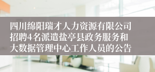 四川绵阳瑞才人力资源有限公司招聘4名派遣盐亭县政务服务和大数据管理中心工作人员的公告