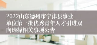 2022山东德州市宁津县事业单位第三批优秀青年人才引进双向选择相关事项公告
