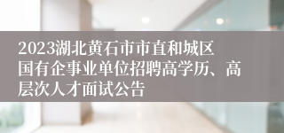 2023湖北黄石市市直和城区国有企事业单位招聘高学历、高层次人才面试公告