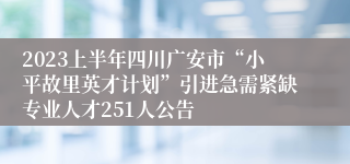 2023上半年四川广安市“小平故里英才计划”引进急需紧缺专业人才251人公告