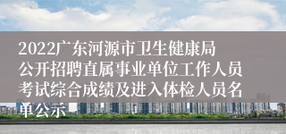 2022广东河源市卫生健康局公开招聘直属事业单位工作人员考试综合成绩及进入体检人员名单公示 