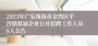 2023年广东珠海市金湾区平沙镇镇属企业公开招聘工作人员6人公告