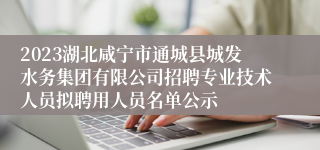 2023湖北咸宁市通城县城发水务集团有限公司招聘专业技术人员拟聘用人员名单公示