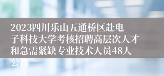 2023四川乐山五通桥区赴电子科技大学考核招聘高层次人才和急需紧缺专业技术人员48人公告