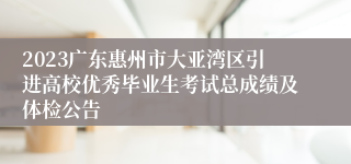 2023广东惠州市大亚湾区引进高校优秀毕业生考试总成绩及体检公告